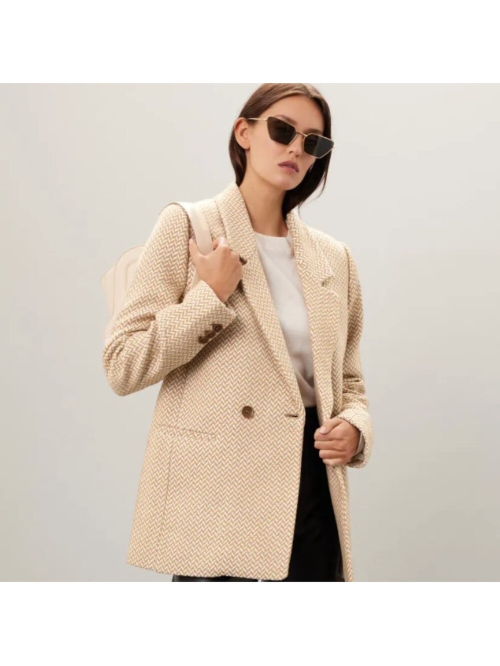 ANINE BING Tan Fishbone Blazer Size Medium